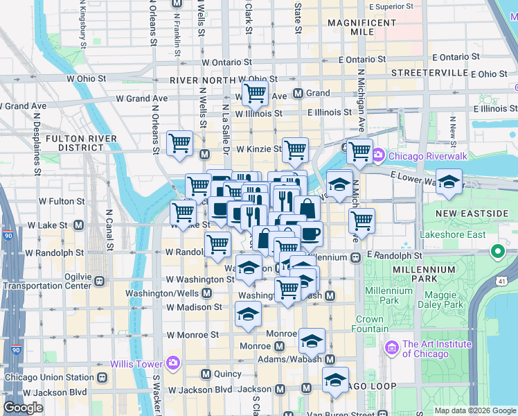 map of restaurants, bars, coffee shops, grocery stores, and more near in Chicago