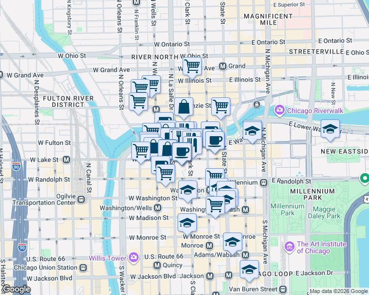 map of restaurants, bars, coffee shops, grocery stores, and more near in Chicago