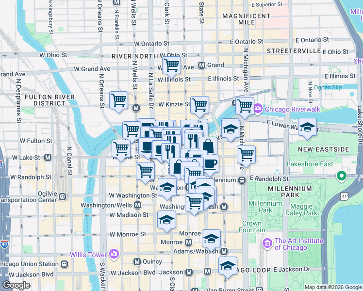 map of restaurants, bars, coffee shops, grocery stores, and more near in Chicago