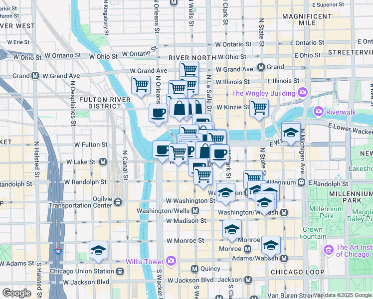 map of restaurants, bars, coffee shops, grocery stores, and more near in Chicago