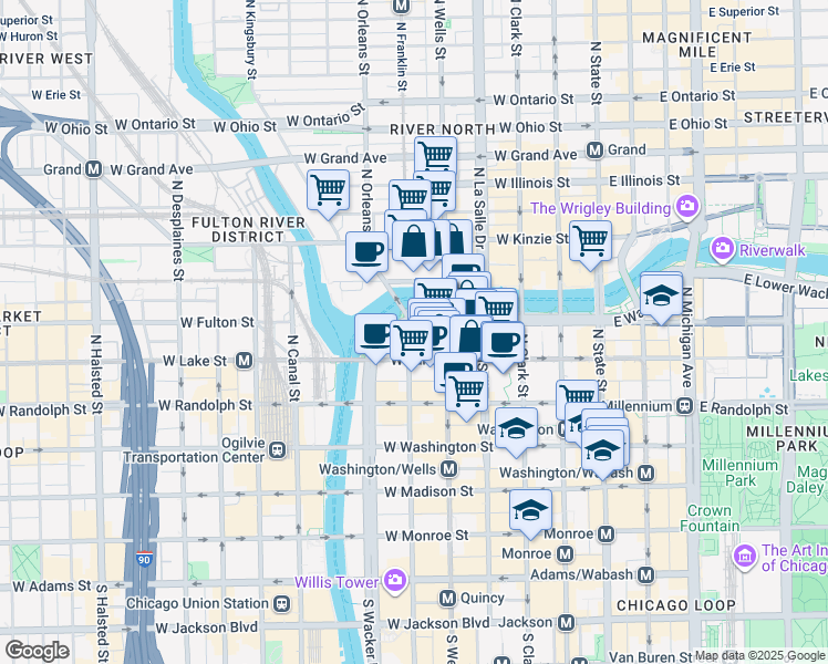 map of restaurants, bars, coffee shops, grocery stores, and more near in Chicago