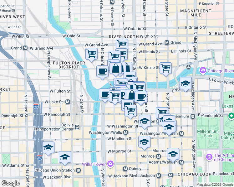 map of restaurants, bars, coffee shops, grocery stores, and more near in Chicago