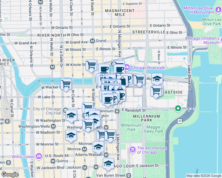 map of restaurants, bars, coffee shops, grocery stores, and more near in Chicago