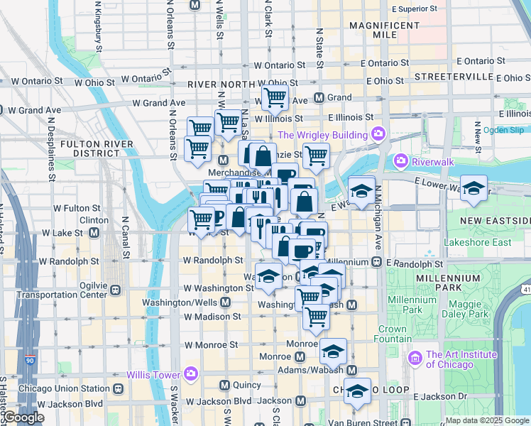 map of restaurants, bars, coffee shops, grocery stores, and more near in Chicago