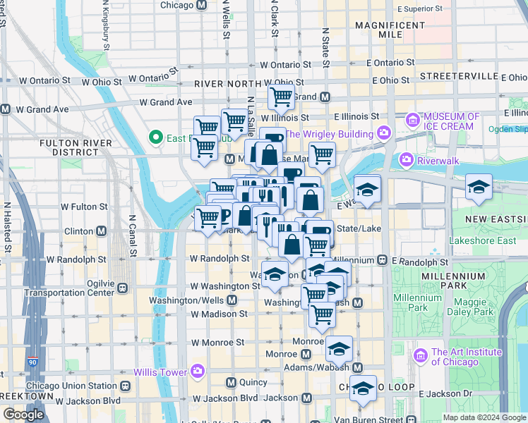 map of restaurants, bars, coffee shops, grocery stores, and more near in Chicago