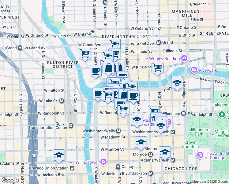map of restaurants, bars, coffee shops, grocery stores, and more near in Chicago