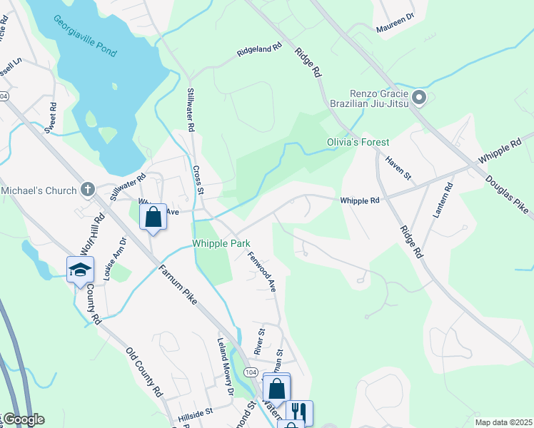 map of restaurants, bars, coffee shops, grocery stores, and more near 14 Whipple Road in Smithfield