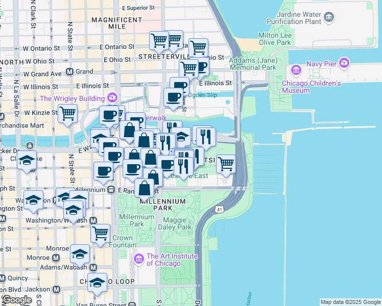 map of restaurants, bars, coffee shops, grocery stores, and more near in Chicago