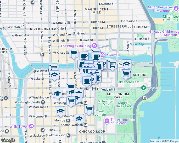map of restaurants, bars, coffee shops, grocery stores, and more near in Chicago