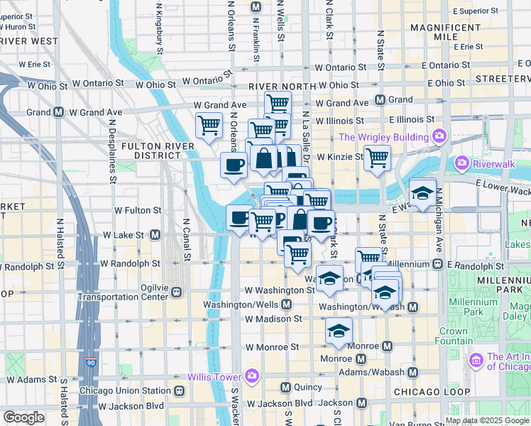 map of restaurants, bars, coffee shops, grocery stores, and more near in Chicago