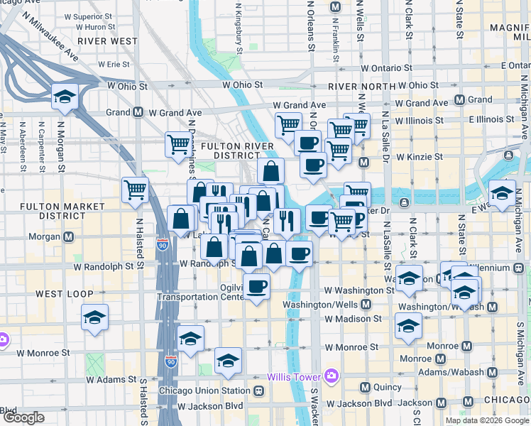 map of restaurants, bars, coffee shops, grocery stores, and more near in Chicago