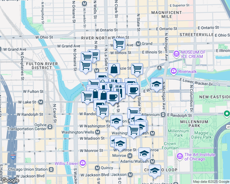 map of restaurants, bars, coffee shops, grocery stores, and more near in Chicago