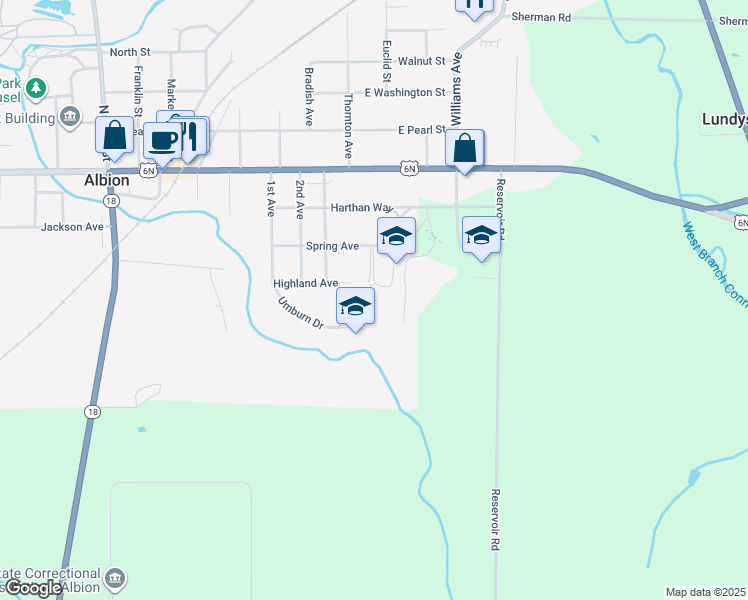 map of restaurants, bars, coffee shops, grocery stores, and more near 200 Harthan Way in Albion