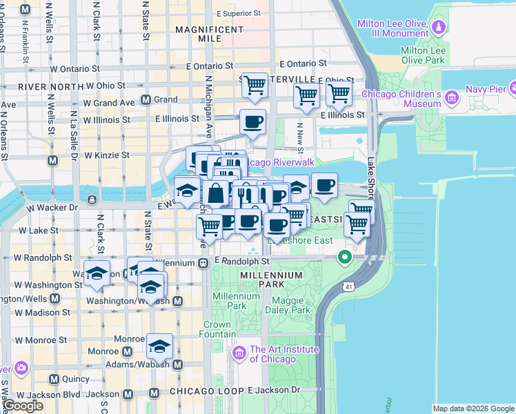 map of restaurants, bars, coffee shops, grocery stores, and more near in Chicago