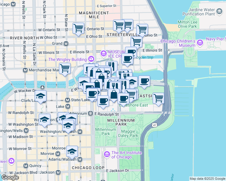 map of restaurants, bars, coffee shops, grocery stores, and more near in Chicago