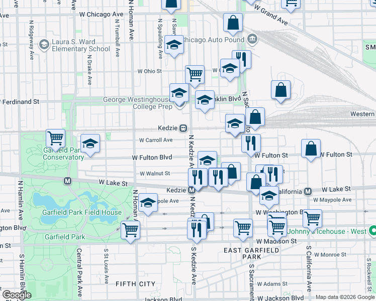 map of restaurants, bars, coffee shops, grocery stores, and more near in Chicago