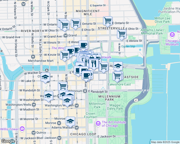 map of restaurants, bars, coffee shops, grocery stores, and more near in Chicago