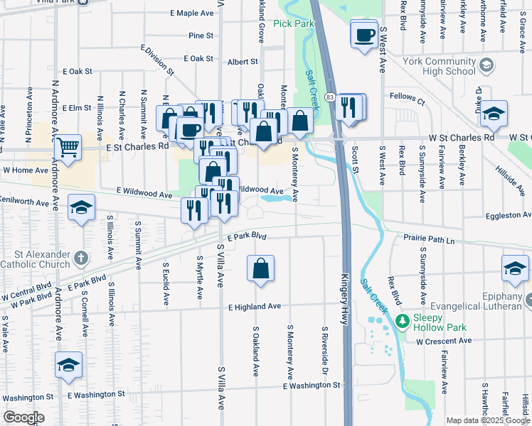 map of restaurants, bars, coffee shops, grocery stores, and more near 900 Ovaltine Court in Villa Park