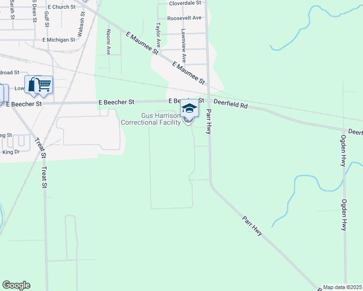 map of restaurants, bars, coffee shops, grocery stores, and more near 2727 East Beecher Street in Adrian