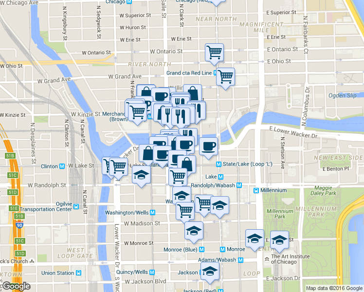 map of restaurants, bars, coffee shops, grocery stores, and more near in Chicago