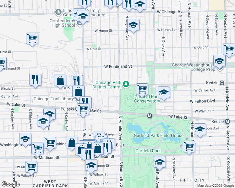map of restaurants, bars, coffee shops, grocery stores, and more near 378 North Hamlin Avenue in Chicago
