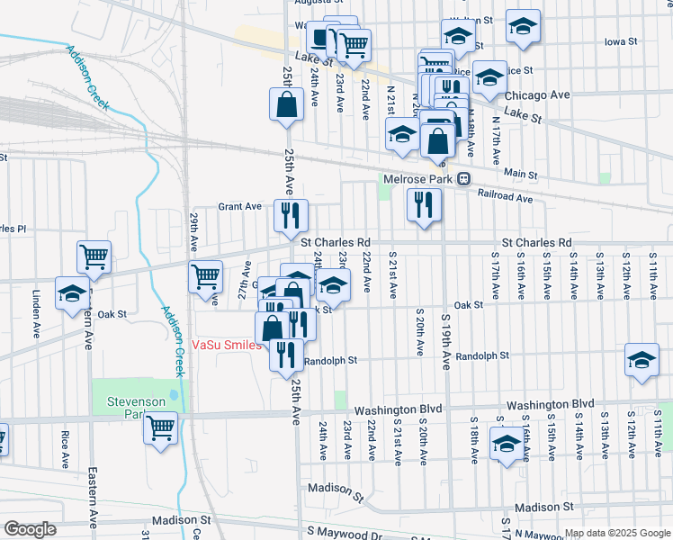 map of restaurants, bars, coffee shops, grocery stores, and more near 305 23rd Avenue in Bellwood