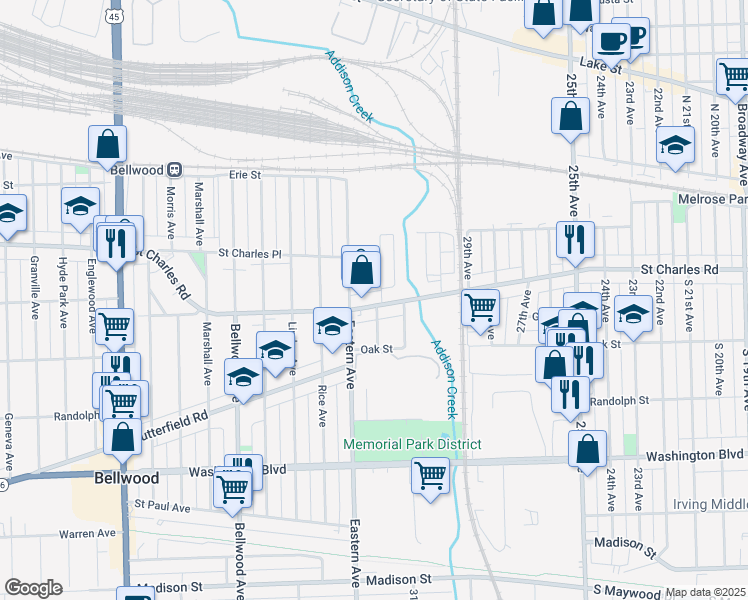 map of restaurants, bars, coffee shops, grocery stores, and more near 242 32nd Avenue in Bellwood