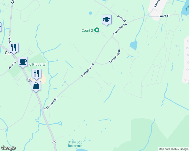 map of restaurants, bars, coffee shops, grocery stores, and more near 4 Bisbee Drive in Carver