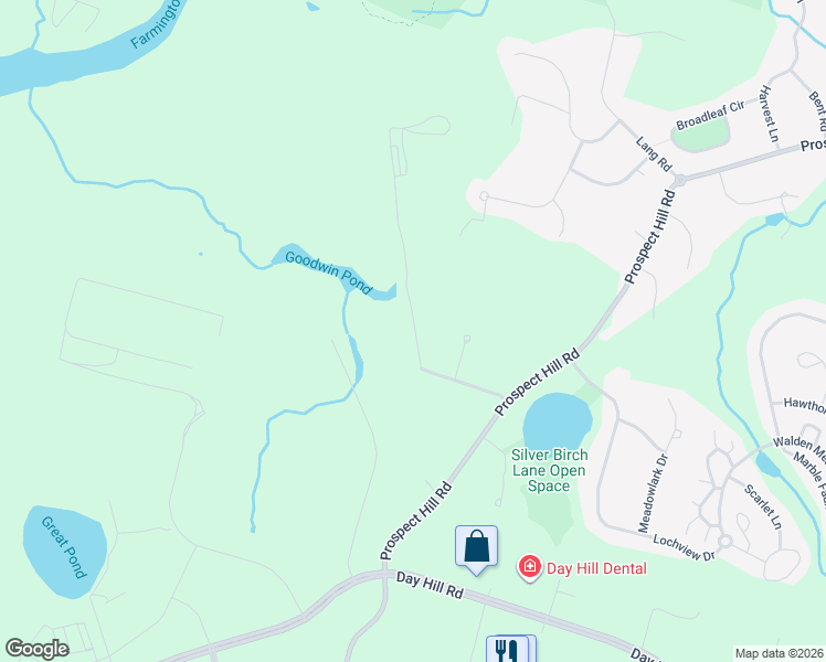 map of restaurants, bars, coffee shops, grocery stores, and more near Huckleberry Road in Windsor