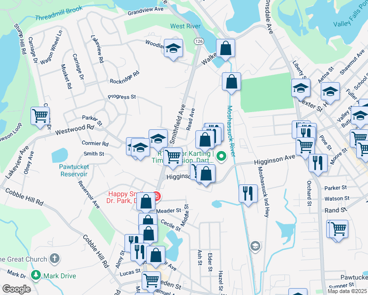 map of restaurants, bars, coffee shops, grocery stores, and more near 11 East Avenue in Lincoln