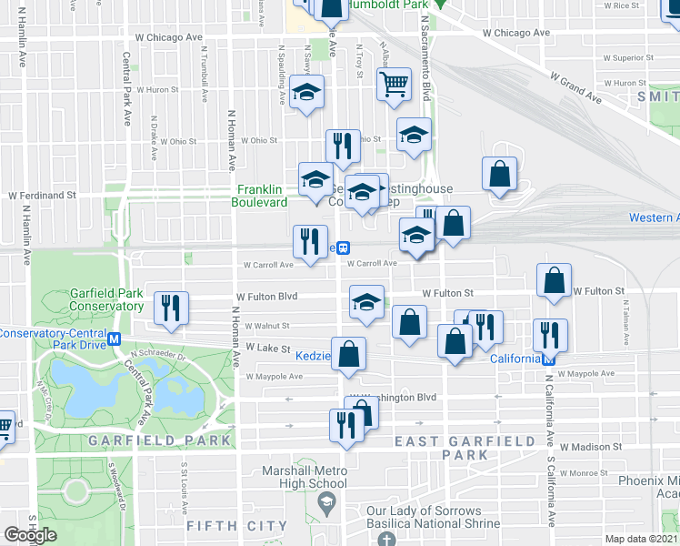map of restaurants, bars, coffee shops, grocery stores, and more near in Chicago