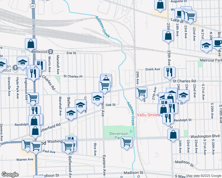 map of restaurants, bars, coffee shops, grocery stores, and more near 302 32nd Avenue in Bellwood