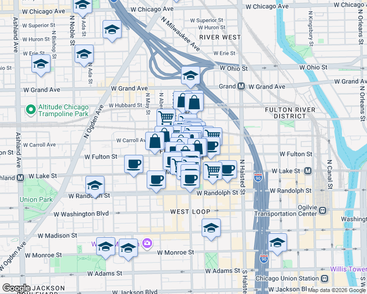map of restaurants, bars, coffee shops, grocery stores, and more near in Chicago