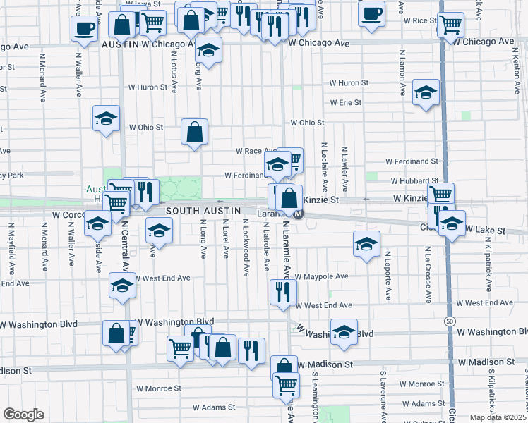 map of restaurants, bars, coffee shops, grocery stores, and more near in Chicago