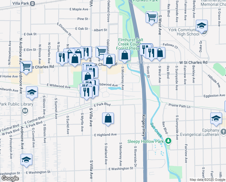map of restaurants, bars, coffee shops, grocery stores, and more near 900 Ovaltine Court in Villa Park