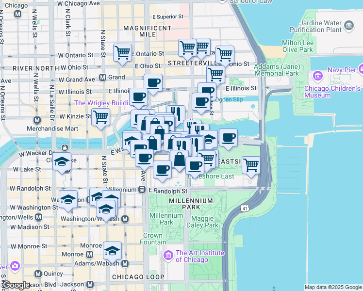 map of restaurants, bars, coffee shops, grocery stores, and more near in Chicago