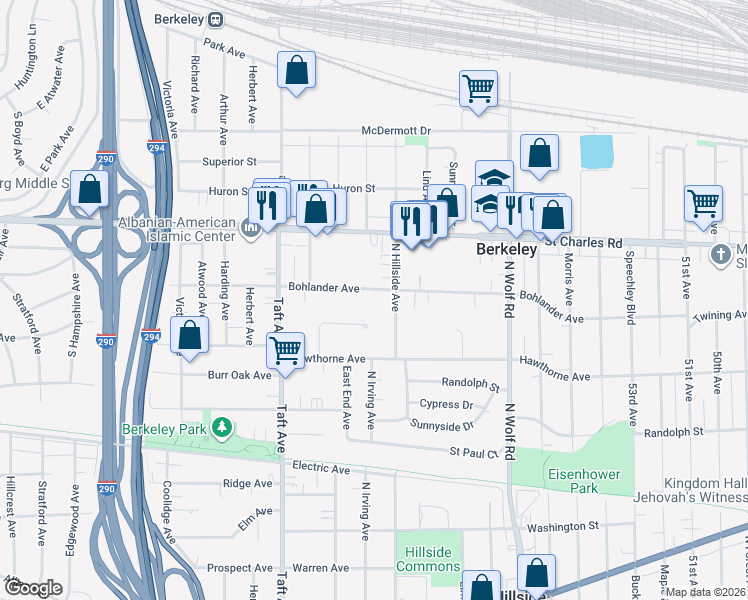 map of restaurants, bars, coffee shops, grocery stores, and more near 5619 Bohlander Avenue in Berkeley