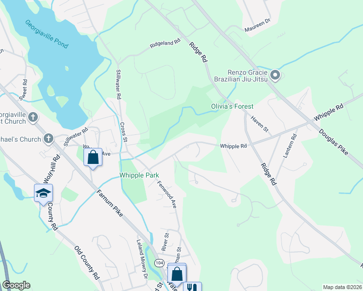 map of restaurants, bars, coffee shops, grocery stores, and more near 20 Whipple Road in Smithfield