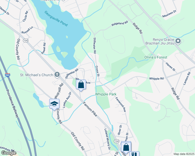 map of restaurants, bars, coffee shops, grocery stores, and more near 8 Cross Street in Smithfield