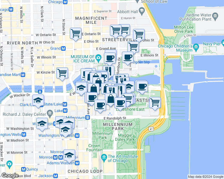 map of restaurants, bars, coffee shops, grocery stores, and more near in Chicago