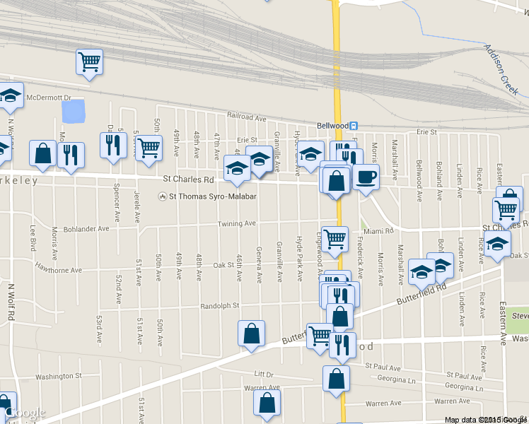 map of restaurants, bars, coffee shops, grocery stores, and more near 239 Geneva Ave in Bellwood