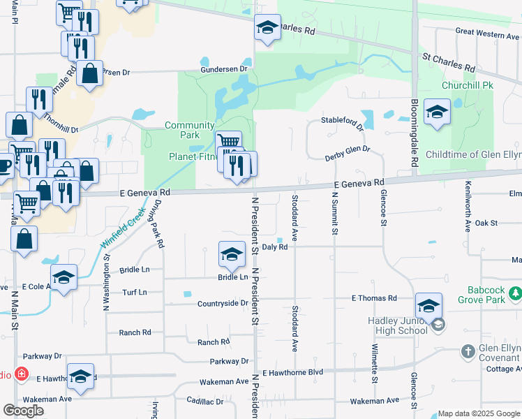 map of restaurants, bars, coffee shops, grocery stores, and more near 1002 Tartan Court in Wheaton