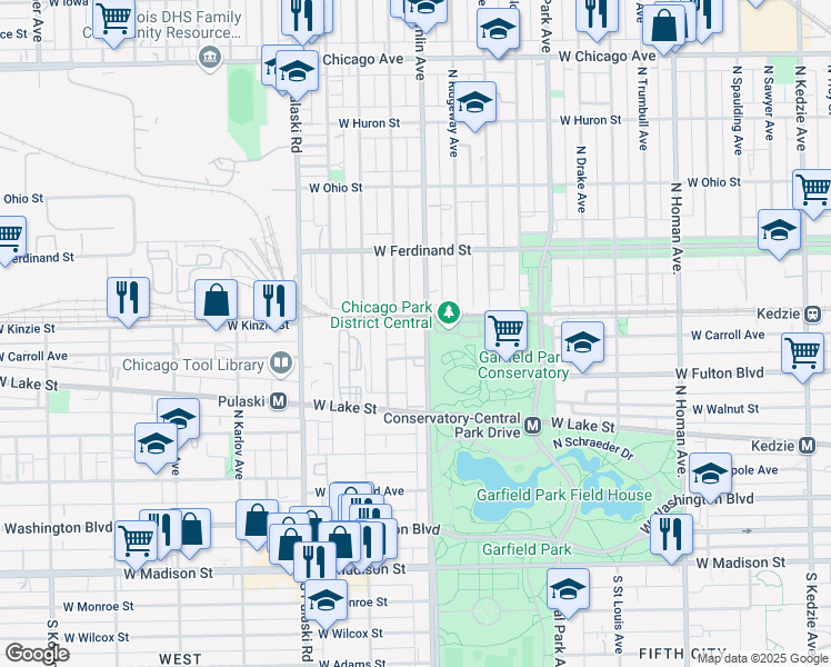 map of restaurants, bars, coffee shops, grocery stores, and more near 378 N Hamlin Ave in Chicago