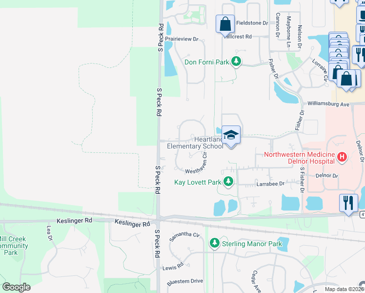 map of restaurants, bars, coffee shops, grocery stores, and more near 365 Westhaven Circle in Geneva