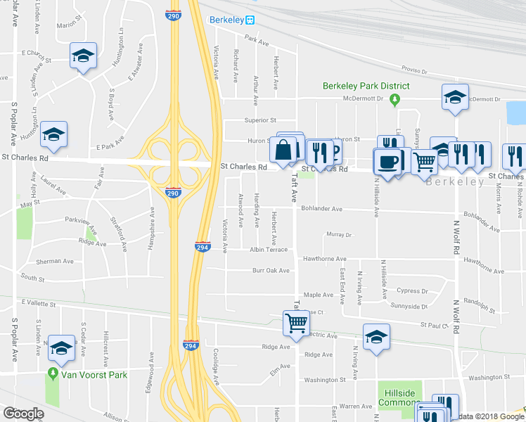 map of restaurants, bars, coffee shops, grocery stores, and more near 1501 Harding Avenue in Berkeley