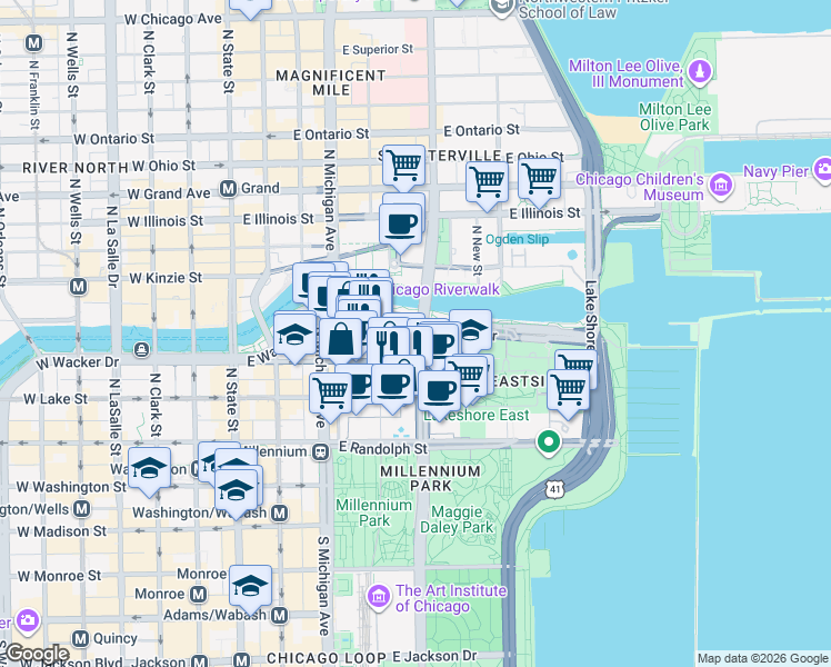 map of restaurants, bars, coffee shops, grocery stores, and more near in Chicago