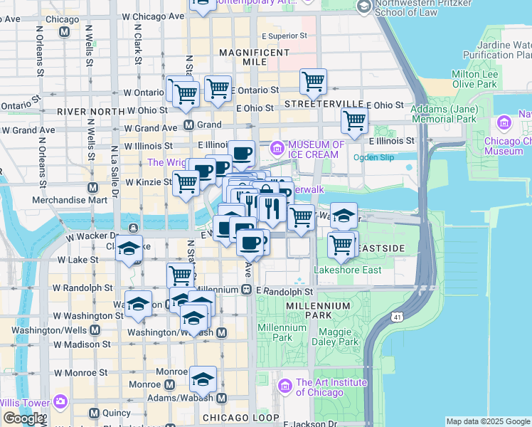 map of restaurants, bars, coffee shops, grocery stores, and more near in Chicago