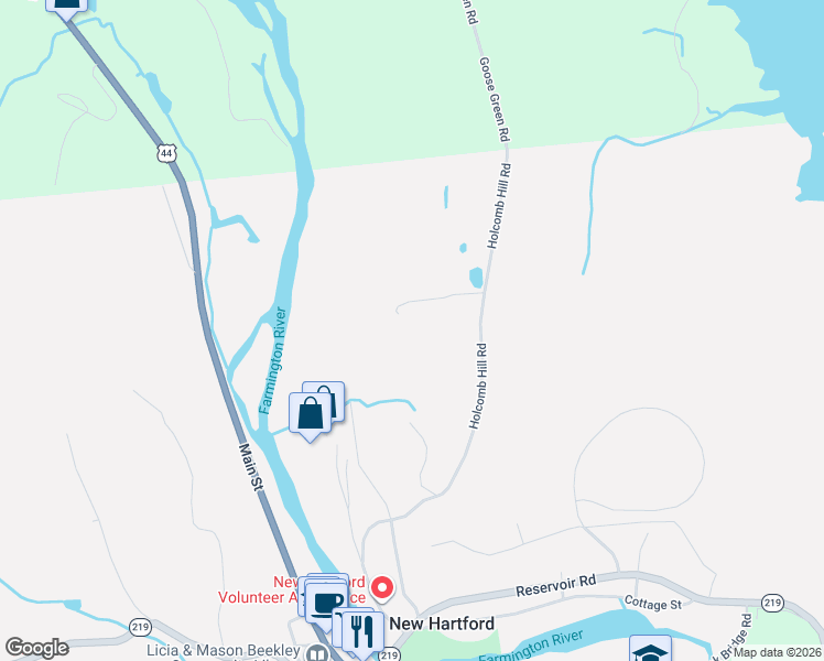 map of restaurants, bars, coffee shops, grocery stores, and more near 36 Livery Pool Road in New Hartford