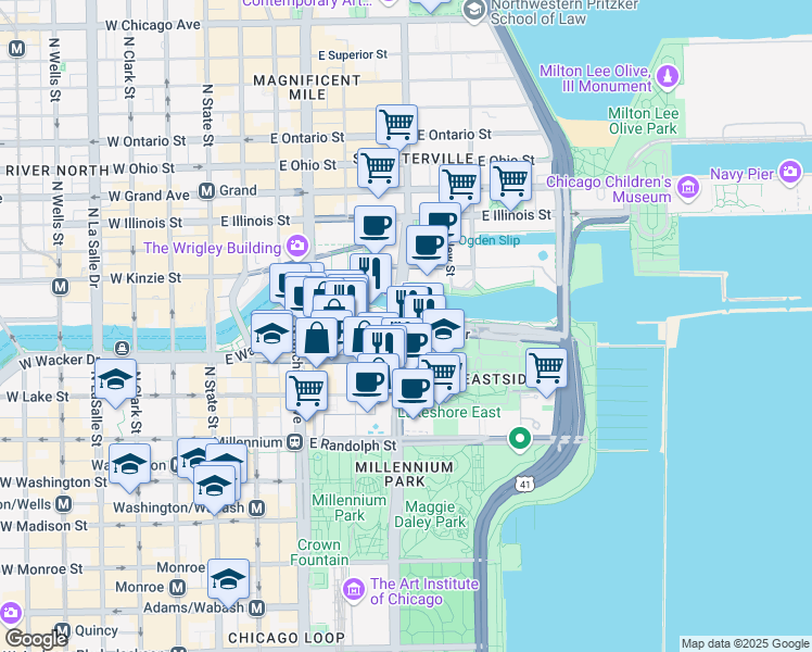 map of restaurants, bars, coffee shops, grocery stores, and more near in Chicago