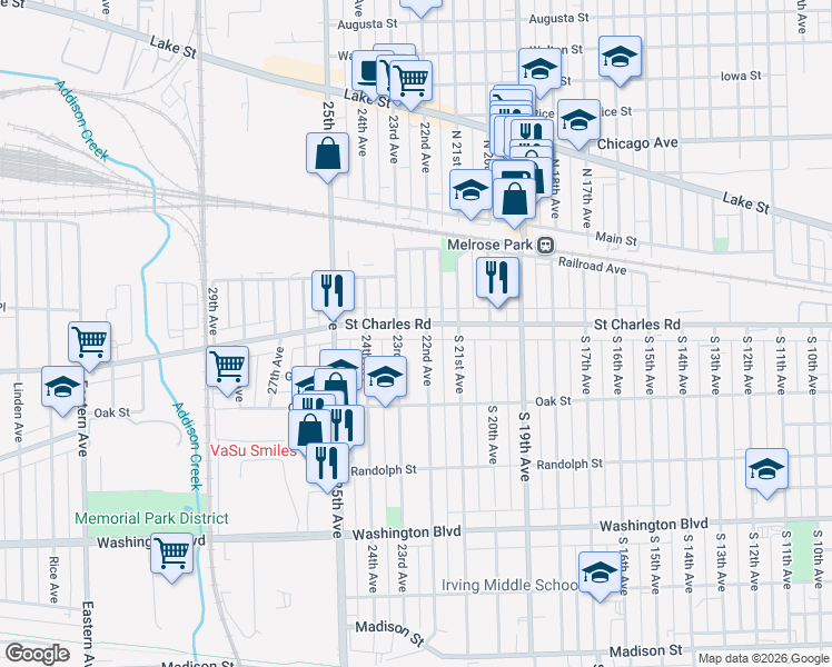 map of restaurants, bars, coffee shops, grocery stores, and more near 305 23rd Avenue in Bellwood